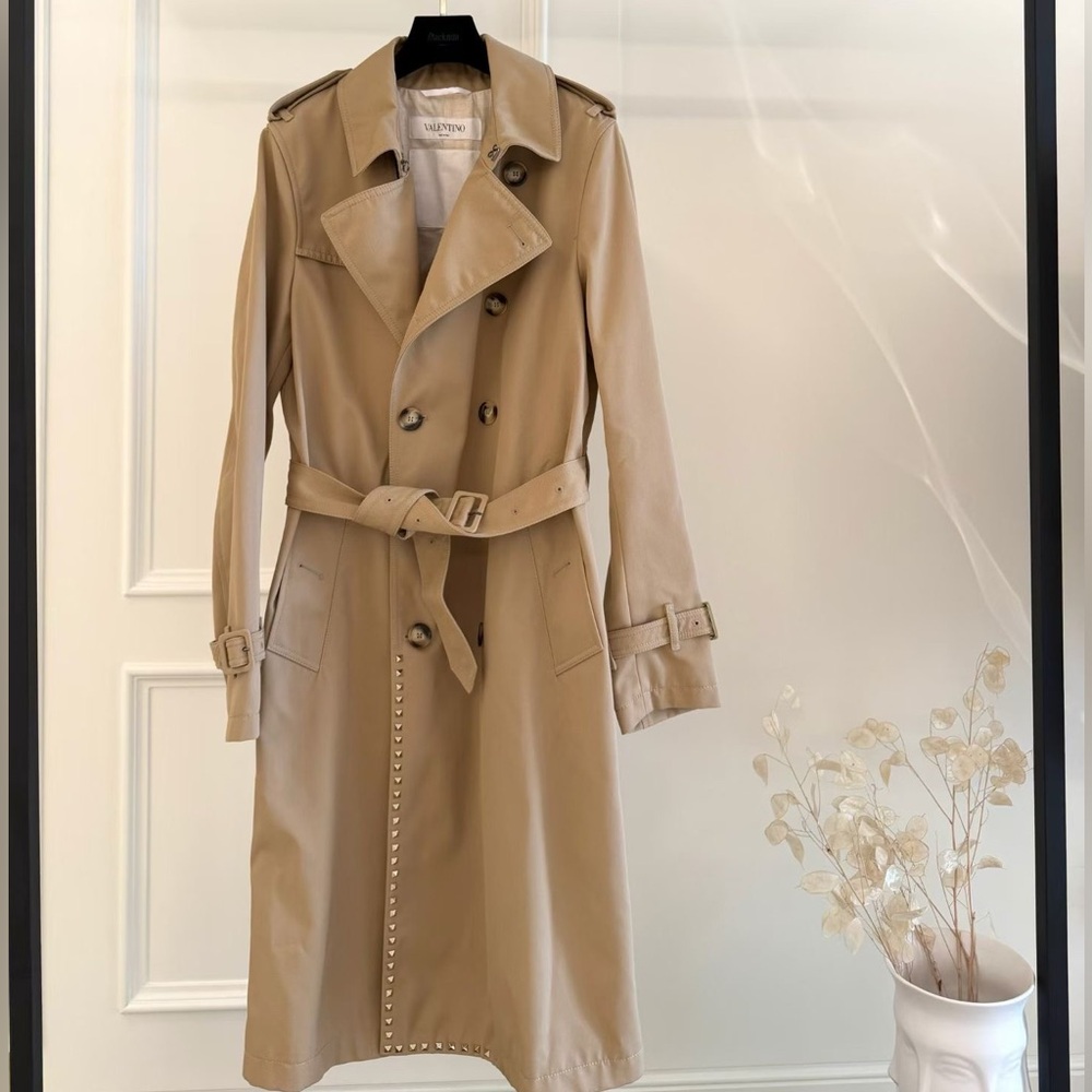 🚩steal authentic Valentino Beige Trench Coat with Stud Accents
